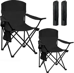 Camping Chair 2 Pack Portable Folding Chair, Supports 300lbs, Lightweight Stable Outdoor Chair for Camping Hiking Fishing Beach Travel Picnic, Compact Collapsible Camping Seat, Classic Black