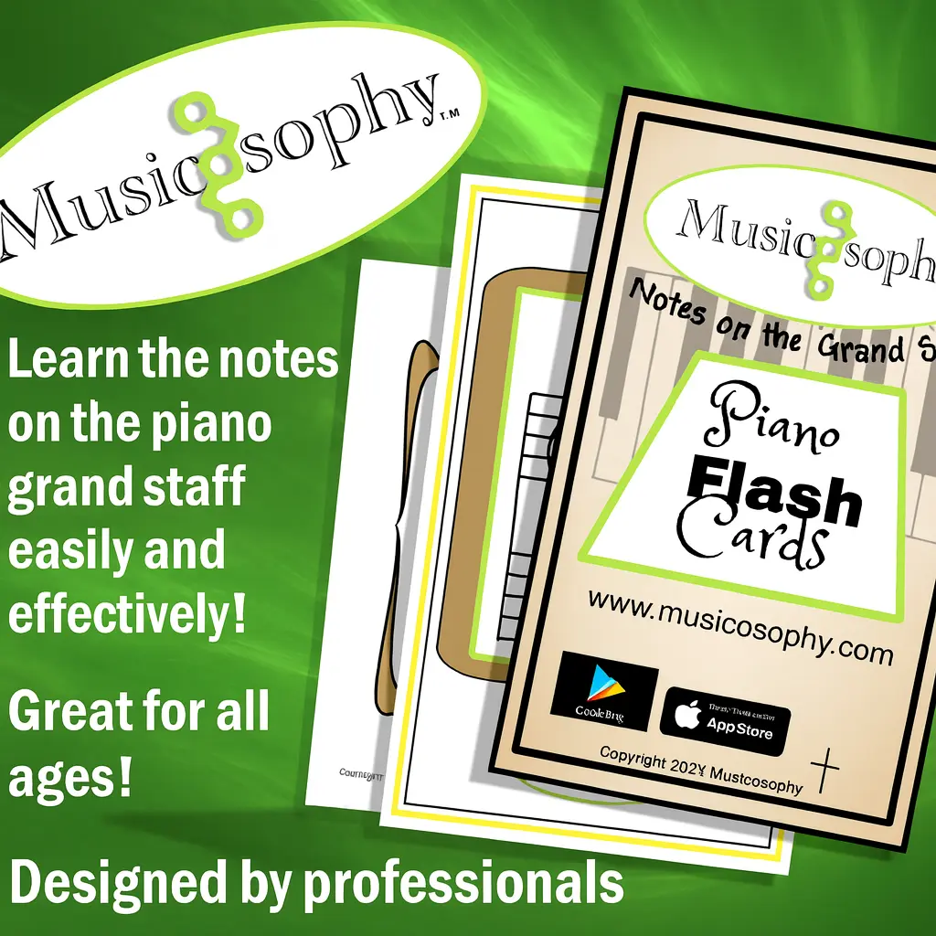 Musicosophy Piano Flash Cards - Color Coded for Treble & Bass Clef - Perfect for Beginners - Learn Notes on the Grand Staff Easily