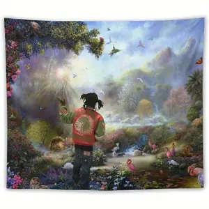 Rapper Tapestry Chief Keef In The Garden Of Eden Tapestry, Wall Hanging, Funny College Room Hostel Decorations Bedroom Living Room Dorm Decor 60 X 40 Inch Starry Sky Pattern Boho Shabby Chic bedroom decor tapestry mens room decor
