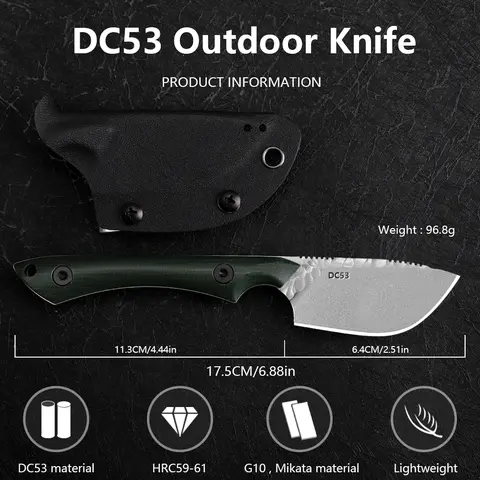 Pocket knife, 2.51 inch DC53 blade male and female fixed knife, G10 handle, suitable for EDC outdoor camping, fishing and hunting