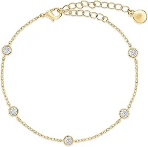 Mother's Day Special Offer！The Premier Mother's Day Gift.14K Gold Plated Station Bracelet - Simulated Diamond BTY Bracelet - Womens CZ Chain Bracelet