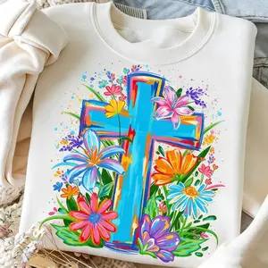 Colorful Floral Cross Sweatshirt | Gift | Religious Mom Crewneck Floral Cross Christian Sweatshirt | Religious Gift | Faith-Based Crewneck Colorful Flower Cross Sweatshirt | Christian Mom Outfit