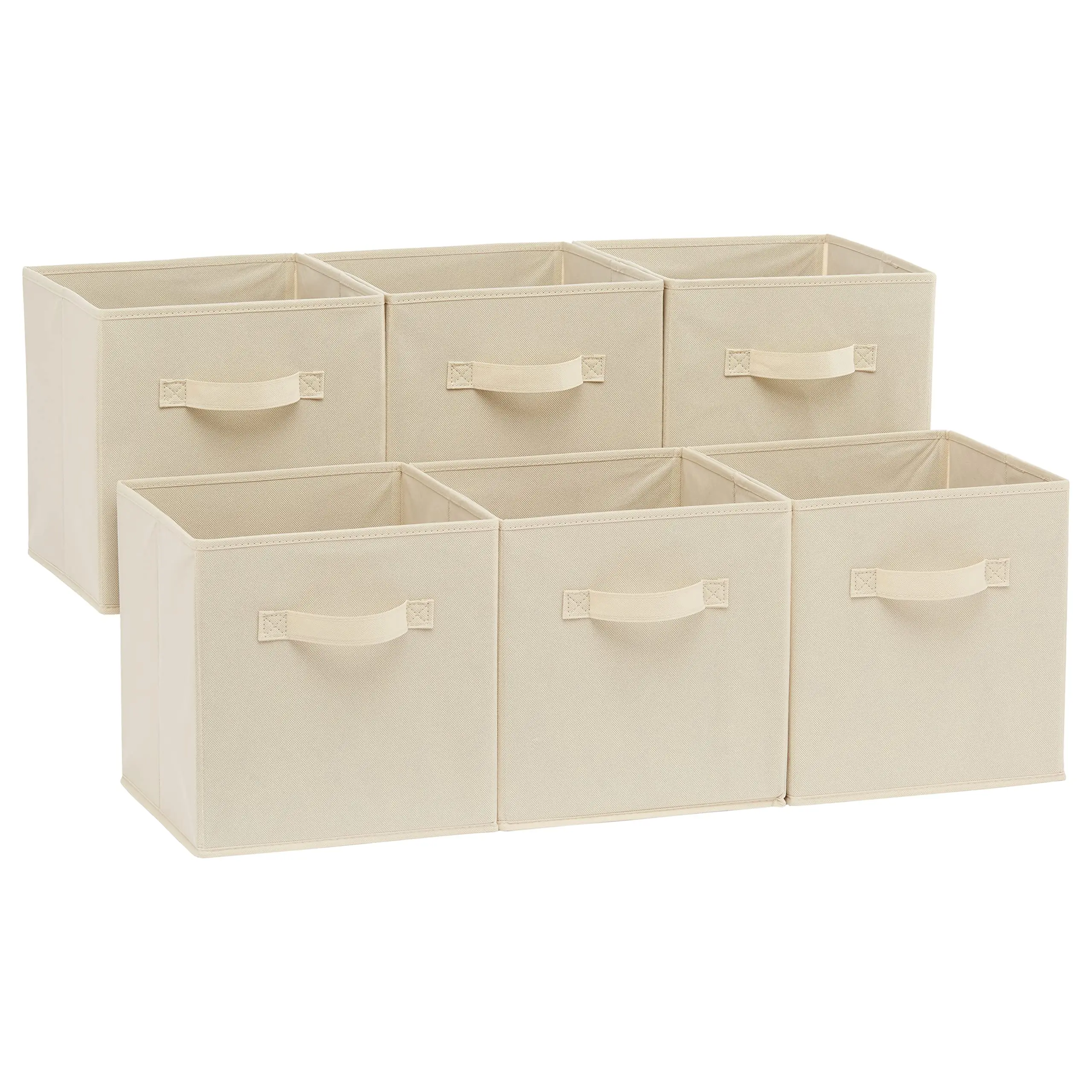 6 Pack Fabric Storage Cubes with Handles, Collapsible Cube Storage Bins for Closet, Bedroom & Home Organization, Foldable Organizer Baskets for Shelves, Cabinets & Storage Cube Organizers, Beige