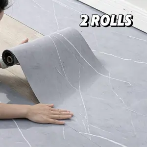 2 Rolls Matte Gray Marble Floor Sticker | Covers 25.8sq.ft | Waterproof & Scratch Resistant decorative wallpaper vinyl wood