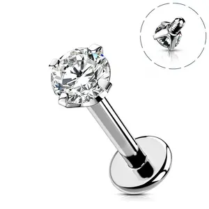 Oufer 16G CZ Titanium Internally Threaded Labret Helix Stud 1.2mm Bar Length 6mm Philtrum Piercing Stud Wearable Body Piercing Jewelry