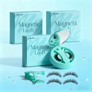 Magnetic Eyelashes All-in-One Box, Mint Green Magnetic Eyelashes DIY Extensions, Waterproof, Reusable, No Glue, No Eyeliner Makeup, natural make-up, easy to use, make-up tools Lightweight, Glueless Lashes, Magnetic Eyelash Set