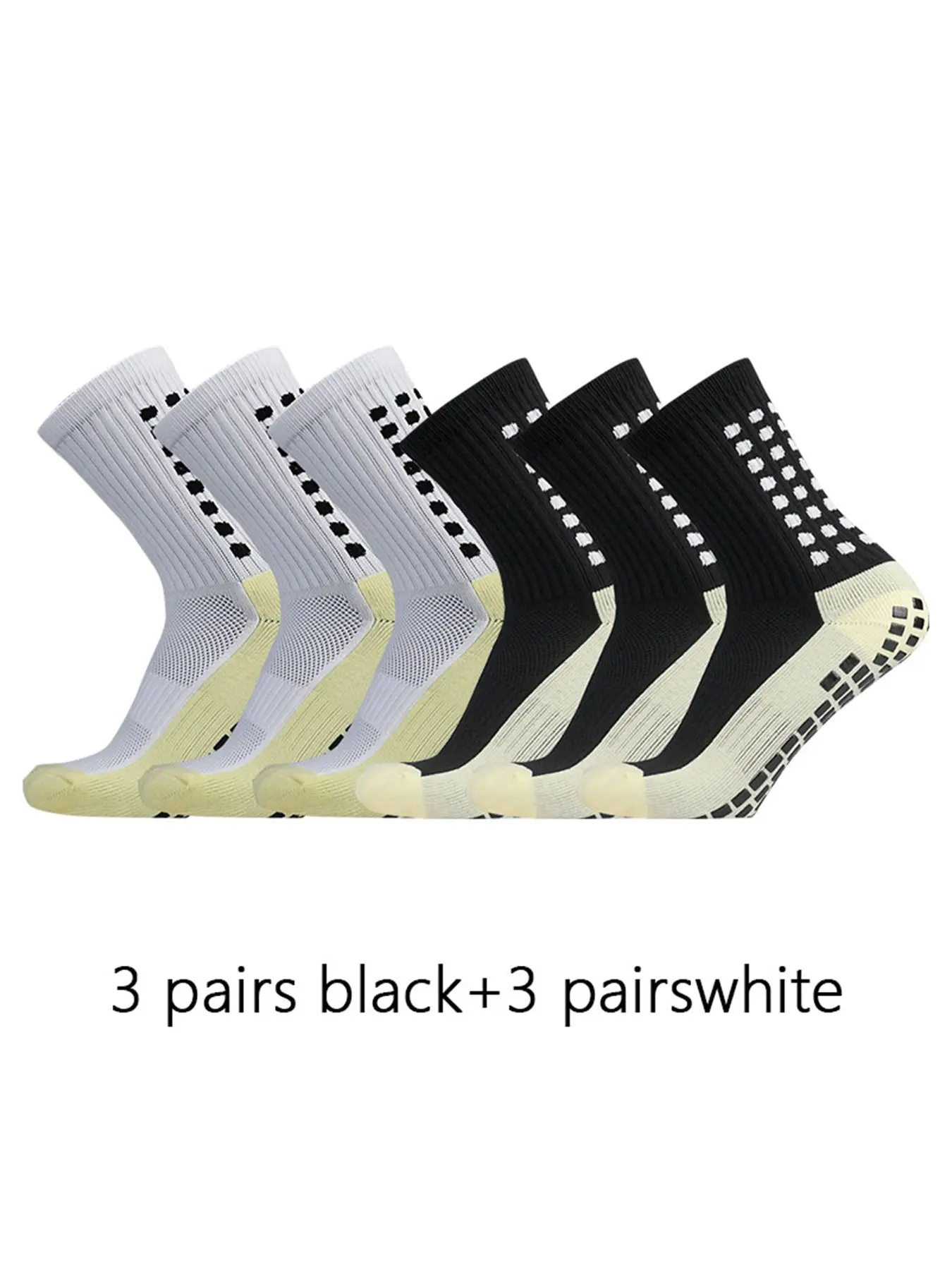 Men's High Performance Sports Socks, Athletic Socks, Training, Anti-Slip Grip, Colorblock Design, Mid-Calf, Breathable, Comfortable, 6 Pairs Pack