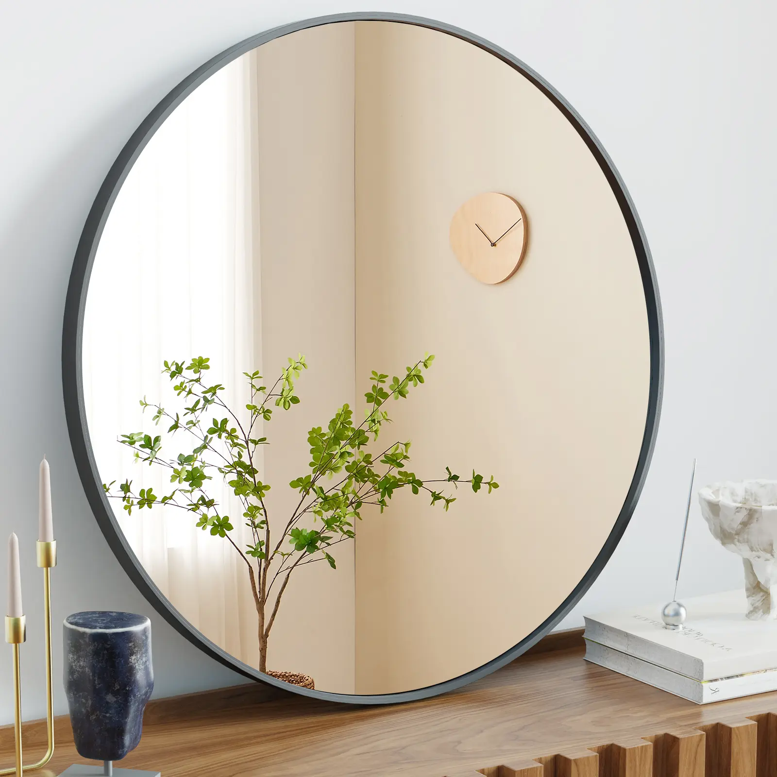 furnishflex Black Round Wall Mirror 20 Inch, Bathroom Mirrors for Over Sink, Circle Mirror for Bathroom, Entryway, Bedroom, Vanity