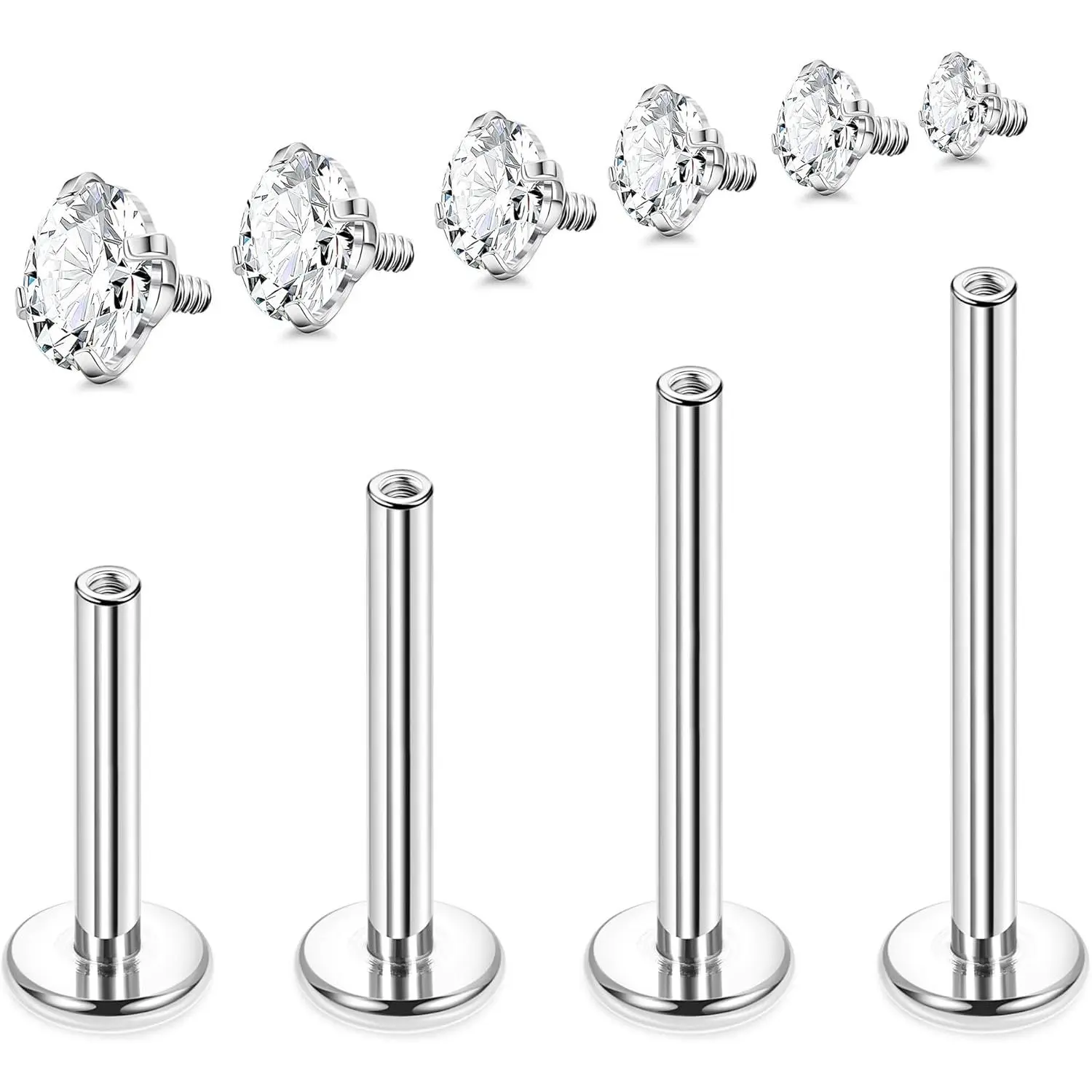 G23 Titanium Labret Studs 16G 18G Internally Threaded Lip Monroe Studs for   CZ Cartilage Tragus Helix Studs Earring Medusa Piercing  6/8/10/12MM