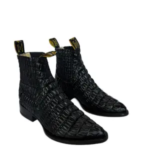 Diego's Boots Men's Imitation Crocodile Cowboy Boots J-Toe Genuine Leather, Botin Charro Caballero Imitacion Cocodrilo 100% Piel Black Closed Shoe Natural Footwear Decor Bedroom