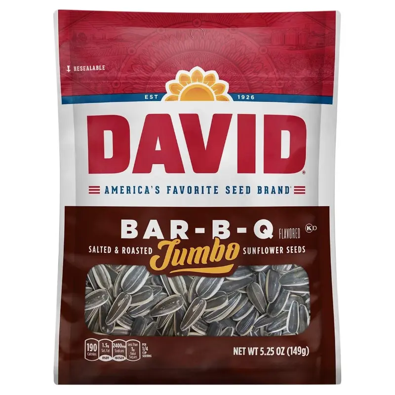 David Jumbo Barbecue Sunflower Seeds 6-Pack (Shareable 6pack), 5.25oz Bag, High Protein Savory Crunchy Snack, Healthier Choice for All Ages, Great for Parties
