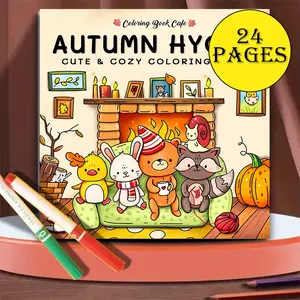 Autumn Hygge Christmas Coloring Book, Soft Cover, 24 Pages, 20cm X 20cm, Stress Relief & Relaxation, Perfect Gift for Kids & Adults