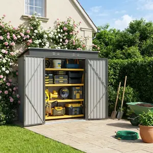 Gizoon 6' x 4' Outdoor Storage Shed with Double Lockable Doors, Anti-Corrosion Metal Garden Shed, Waterproof Shed Outdoor Storage Clearance for Backyard Patio Lawn-Dark Gray Drawers Adjustable