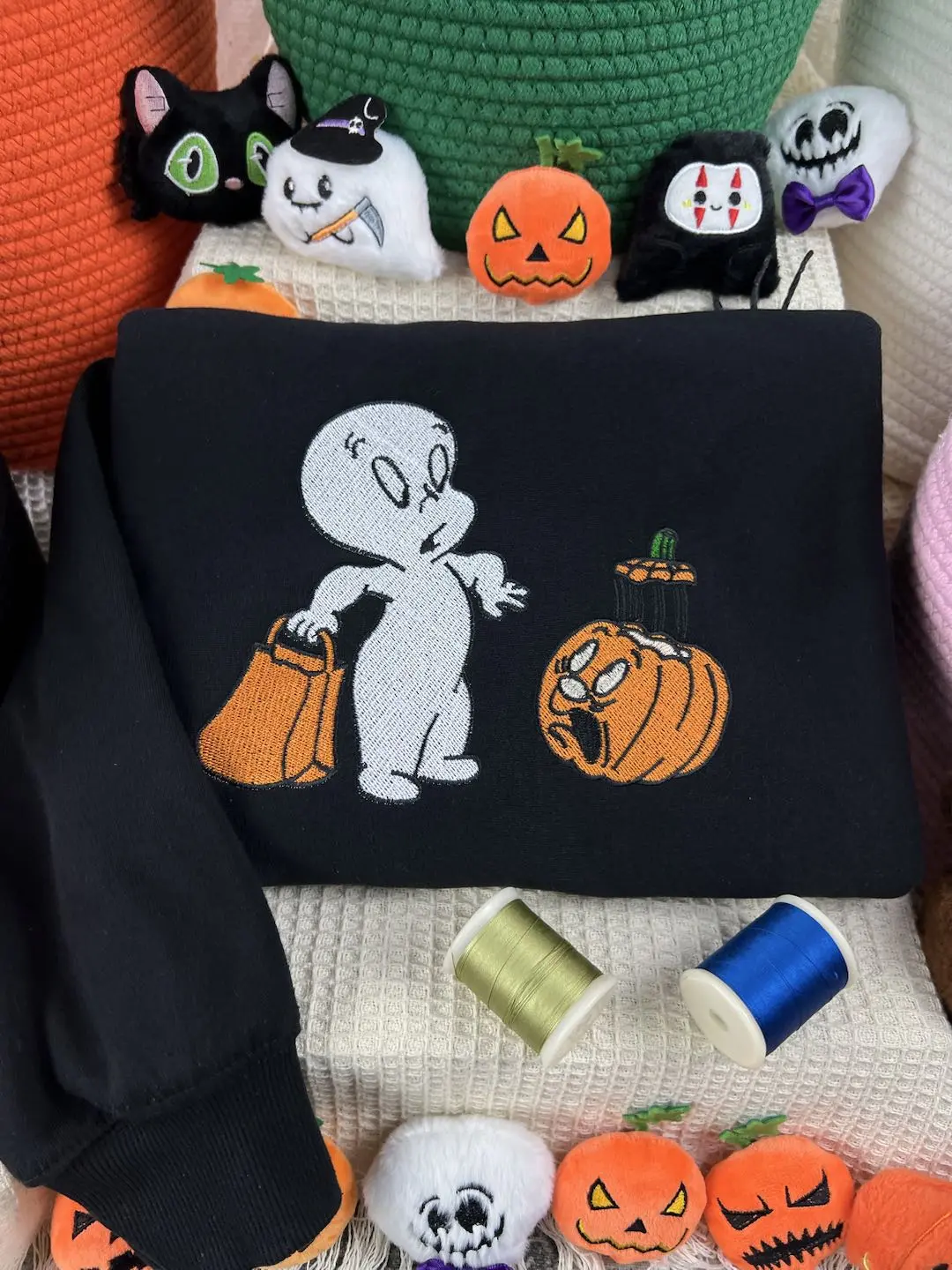 Halloween pumpkin embroidered sweatshirt, Halloween sweatshirt, falls sweatshirt