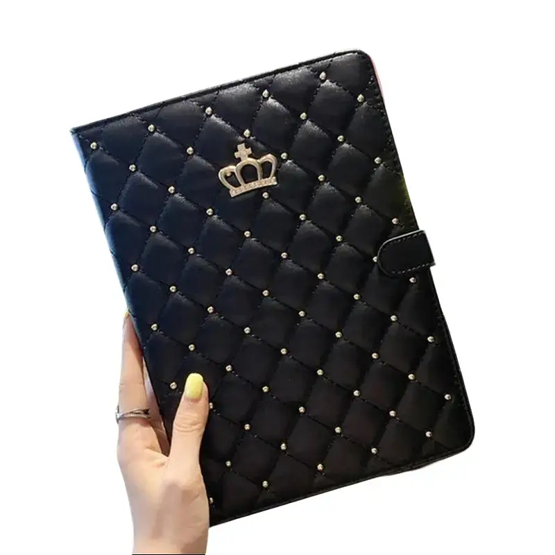 for iPad 5th-6th Gen PU Leather Tablet Cover - Chic Modern Luxurious Tablet Accessory with Auto Sleep-Wake Function, Cross-Stitching, Crown Design, Protective Casing, Tablet Accessories homeessentials