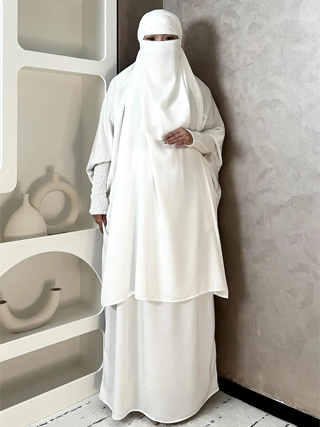 Women's Solid Batwing Sleeve Pullover Top & Long Skirt & Hijab Set, Modest Islamic Outfits Set for Daily Wear, Women's Islamic Clothing for Spring & F