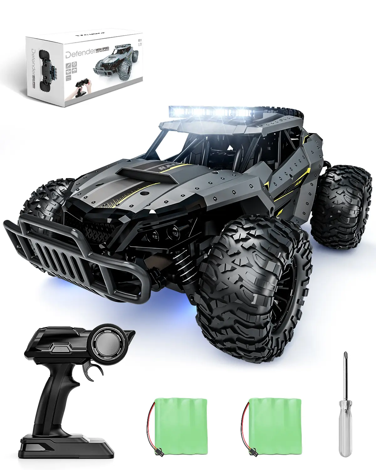 Tecnock Remote Control Car, 1:16 Scale 20 Km/h Fast Adult RC Car, 2.4GHz Off-road RC Truck Toys with LED Front Lights and Rechargeable Battery, Christmas Gift, Birthday Gift for Boys or Adults Aged 8-12 years old
