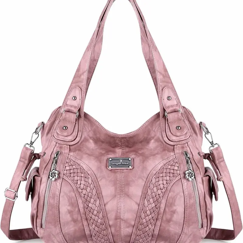 Baby Pink City School Study Purses and Handbags Women Fashion Tote Bag Shoulder Bags Top Handle Satchel Purses Washed Synthetic Leather Handbag