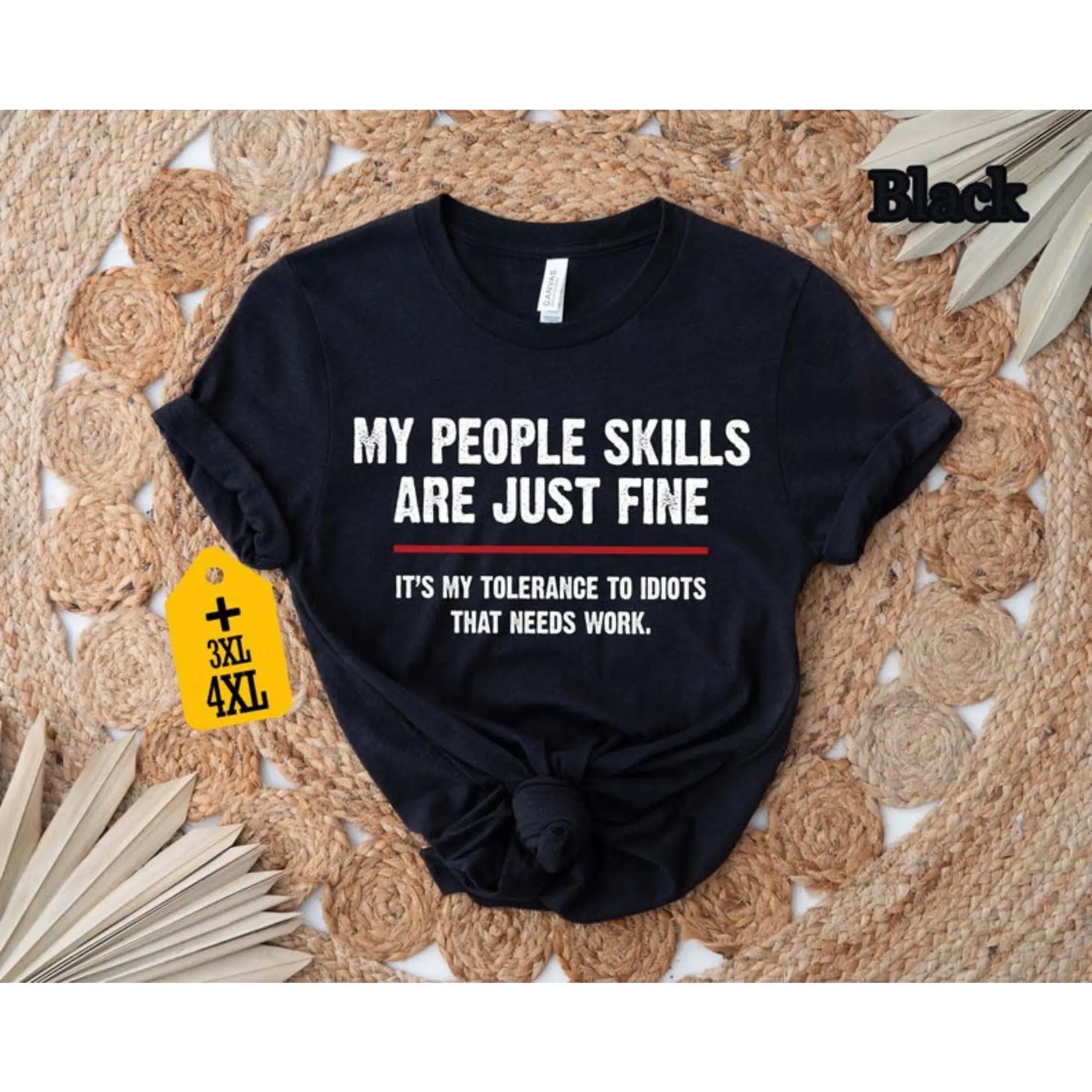 Men's "My People Skills Are Fine" Funny Graphic Top, Casual Shortsleeve Crewneck in 100% Cotton Knit Fabric, Regular Cut Menswear, Tshirt, Drawing Print, Machine Washable, Round Neck, All-Season, Crew Neck