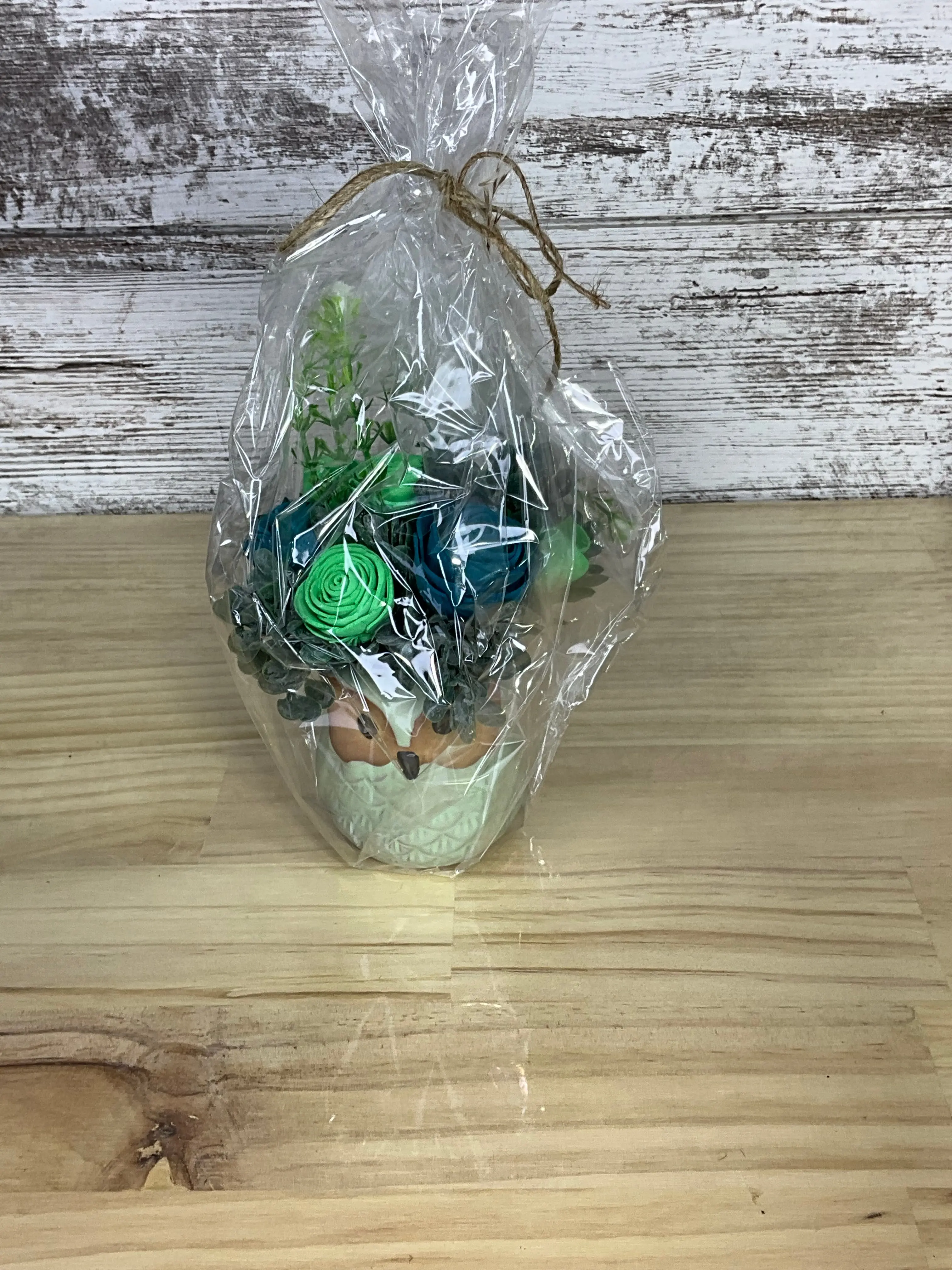 Gift-Ready Sola Wood Flower Arrangement in Ceramic Geometric Pot - Teal, Green, Tropical Leaf Decorative Home Room Decor