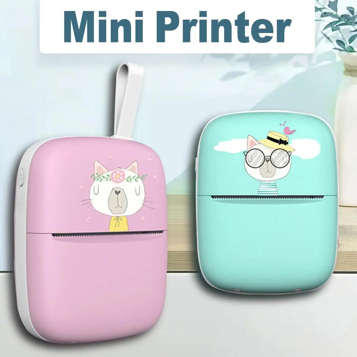 Mini Printer, USB Rechargeable Wireless BT Connection Thermal Printer, Portable Handheld Printer, Portable Inkless Gift Printer for Photos Receipts Notes Memo Label