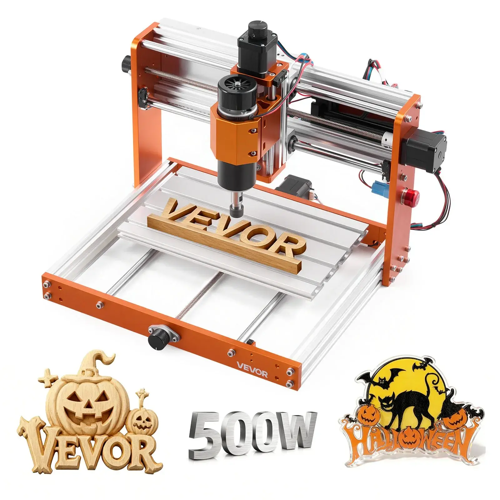 VEVOR 3-Axis CNC Router Power Tool, 500W Spindle, 300x180x80mm Working Area, Aluminum Frame, Dual Mode, Handwheel Control, Offline Controller, Limit Switches, E-Stop, Extra-Long Z-Axis Stroke, Hardware for Wood/Acrylic Carving Cutting, Father's Day Gift,