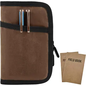 Field Notes Notebooks Cover for 3.5 X 5.5 Inch Pocket Notebook Covers With Zipper Pen Holder,Water Resistant Journal Notebook Planner, Classy Waxed Canvas EDC Wallet (Dark brown + Field Notebook)