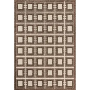 Cozy Geometric Square Beige Rug