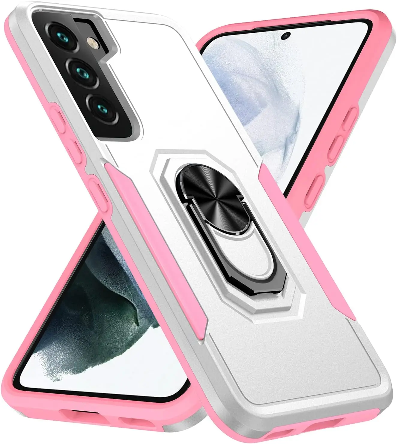 Samsung Galaxy S22 5G Protective Phone Case - Heavy-Duty Protection Cover, Double-Layer Rugged Casing with 360-Degree Rotating Metal Finger Ring Swivel Stand