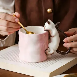 Handmade Ceramic Cat Theme Cup, Cute Pet Memorial Gift, Custom Cat Owner Mug, Perfect Gift for Cat Lovers, Unique Cat Lover Present, Funny Gift Mug