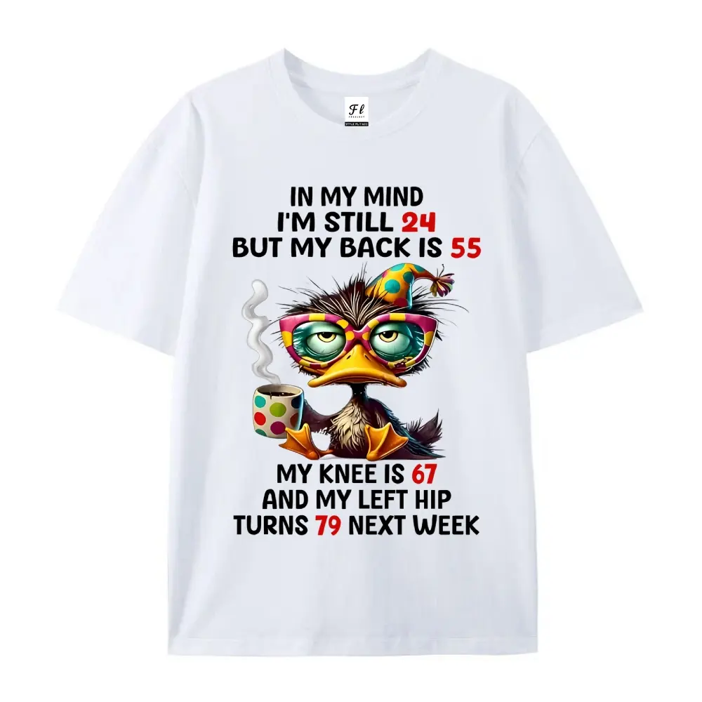 Duck In My Mind I'm Still 24 But My Back Is 55 Funny Saying T-Shirt Men's Soft Breathable  Shirt - Black Crew Neck Casual Wear, Humor Clothing, Personality T-shirt, Short Sleeve Top