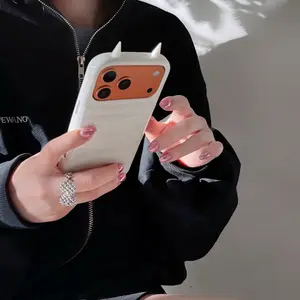 Hot Trend Devil Horn Puffer Style Phone Case Cover for IPhone 17 Pro Max 16 15 14 13 Pro Max Glossy Shiny Look Quilted Stitch Pattern Cool Street Style Aesthetic Unique Trend Fashion Precise Cutouts Independent Buttons Daily Use Gift