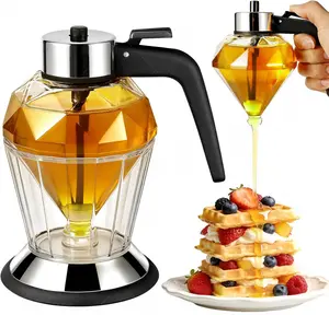 8oz Honey Dispenser No Drip Glass with Stand, Honey Container & Coffee Syrup Dispenser for Tea Time & Gifting, Elegant Honeycomb Honey Jar - Honey Pot Bottle for Maple Syrup Bee