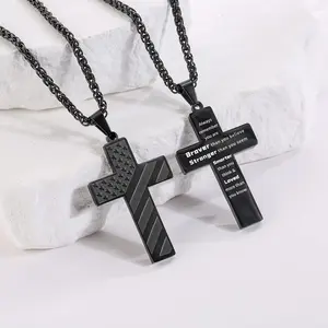 Cross Necklace for Men: 18+2 Inch Stainless Steel American Flag Pendant Chain with Bible Verse - Christian Gifts for Men, Mens Jewelry, Baptism Gifts