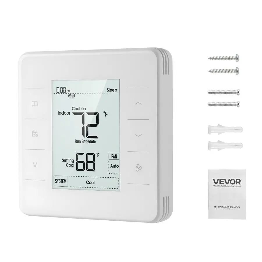 【DealsForYouDays】VEVOR 7-Day Programmable Thermostat, Home Thermostats for Heat Pump, Air Conditioner, Underfloor Heating, LED Screen with Backlight 1Cool+1Heat, Energy-Efficient, Wide Temp Range, White