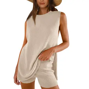 ANRABESS Women Summer 2 Piece Outfits Sleeveless Knit Sweater Top & Shorts Soft Lounge Sets Travel Beach 2025 Clothes