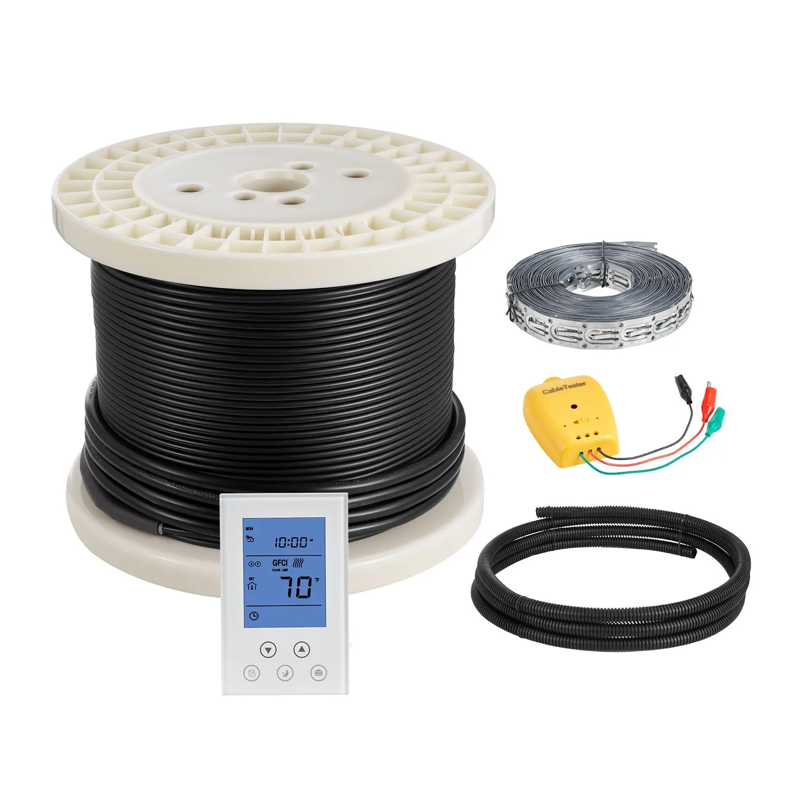 【DealsForYouDays】VEVOR 100 Sq. Ft. Free Form Underfloor Heating Cable Kit, 120V AC 1200W Alloy Wire System with Smart Controller Thermostat, Alarm, Cable Reel, 8.15 kg Invisible & Silent Indoor Tool Kit for Tile/Stone/Vinyl Floors Home Improvement