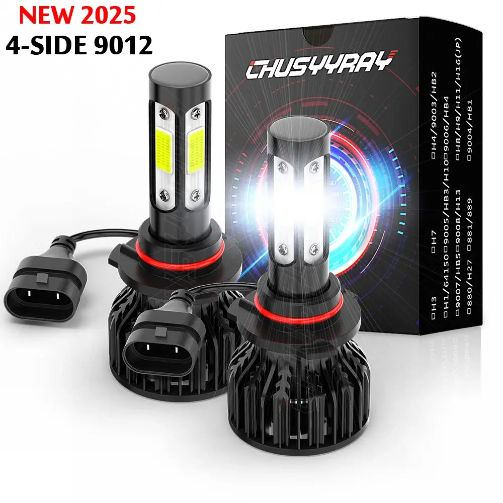 CHUSYYRAY 9012 HIR2 12V LED Headlight Bulbs - High-Low Beam White Light Fog Lights for Fiat 500 (2012-2019), Combo