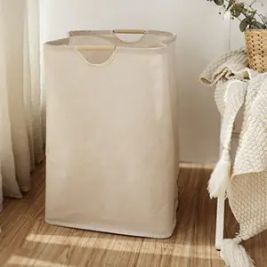 Foldable Laundry Basket with Wooden Handle, Durable Storage Bin for Bathroom, Clothes Organizer, Dirty Clothing Sorter, Home Use