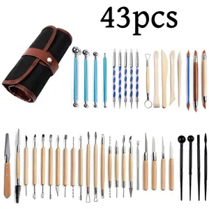 Clay Tools Set, 43 Pcs Pottery Clay Sculpting Tools with Case Bag DIY Handcraft Modeling Clay Carving Tools for Stippling, Carving, Molding, and Shaping Clay Crafts