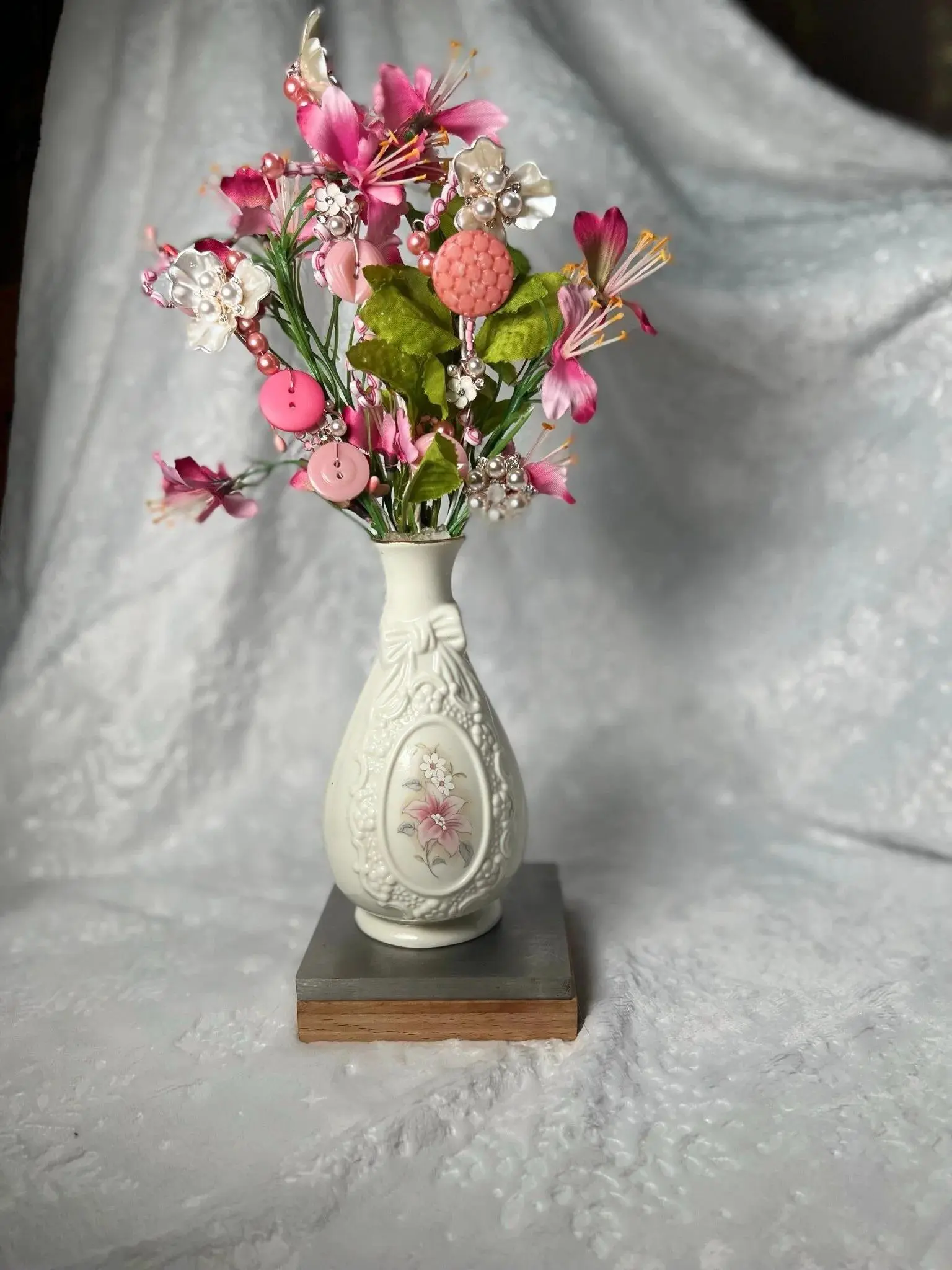 Blissful Button Tree 23 / Button Flower Bouquet / Faux Potted Plant / Home Decor / Artificial Flowers