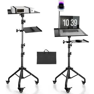 Portable Laptop & Projector Stand with Phone Holder and  Tray ,Adjustable Height Tripod Stand for Laptop, Projector, DJ, Sheet Music,Black