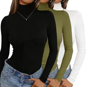 3 Pack Women’s Autumn Fashion Item – Warm Turtleneck Long Sleeve Form Fitting Stretch Lined Top