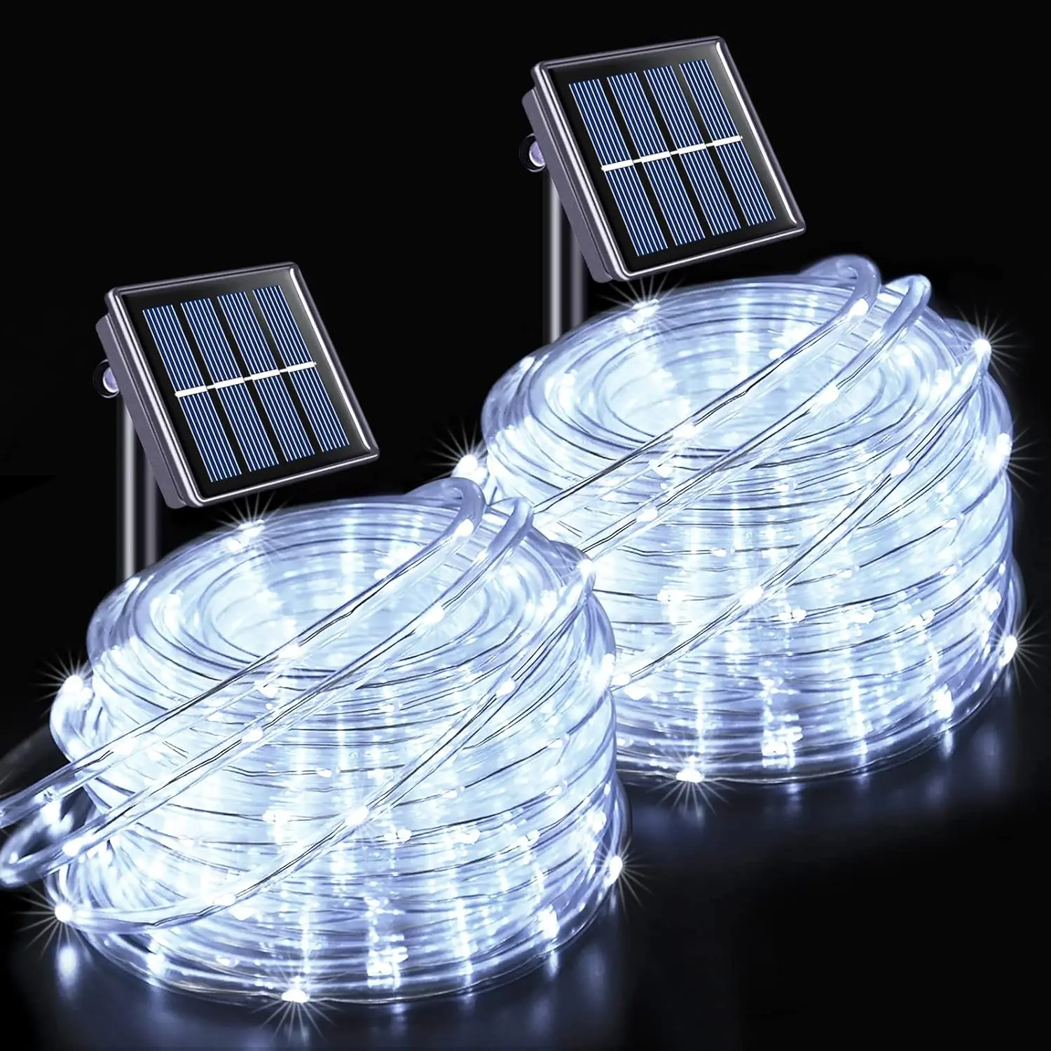 2 Pack 100 LED Solar Rope Lights, 33ft 8 Modes Waterproof LED Solar Pool Lights for Trampoline, Fence, Gazebo, Yard, Walkway, Path, Garden Decor (White)