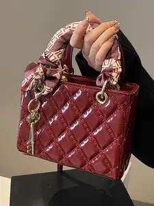 Women's Elegant Diamond Quilted Handbag, PU Leather Handbag, Fashionable Chain Strap Crossbody Bag for Daily Used, Casual Trendy Versatile High-quality Daily Commuting Bag, Elegant Bags