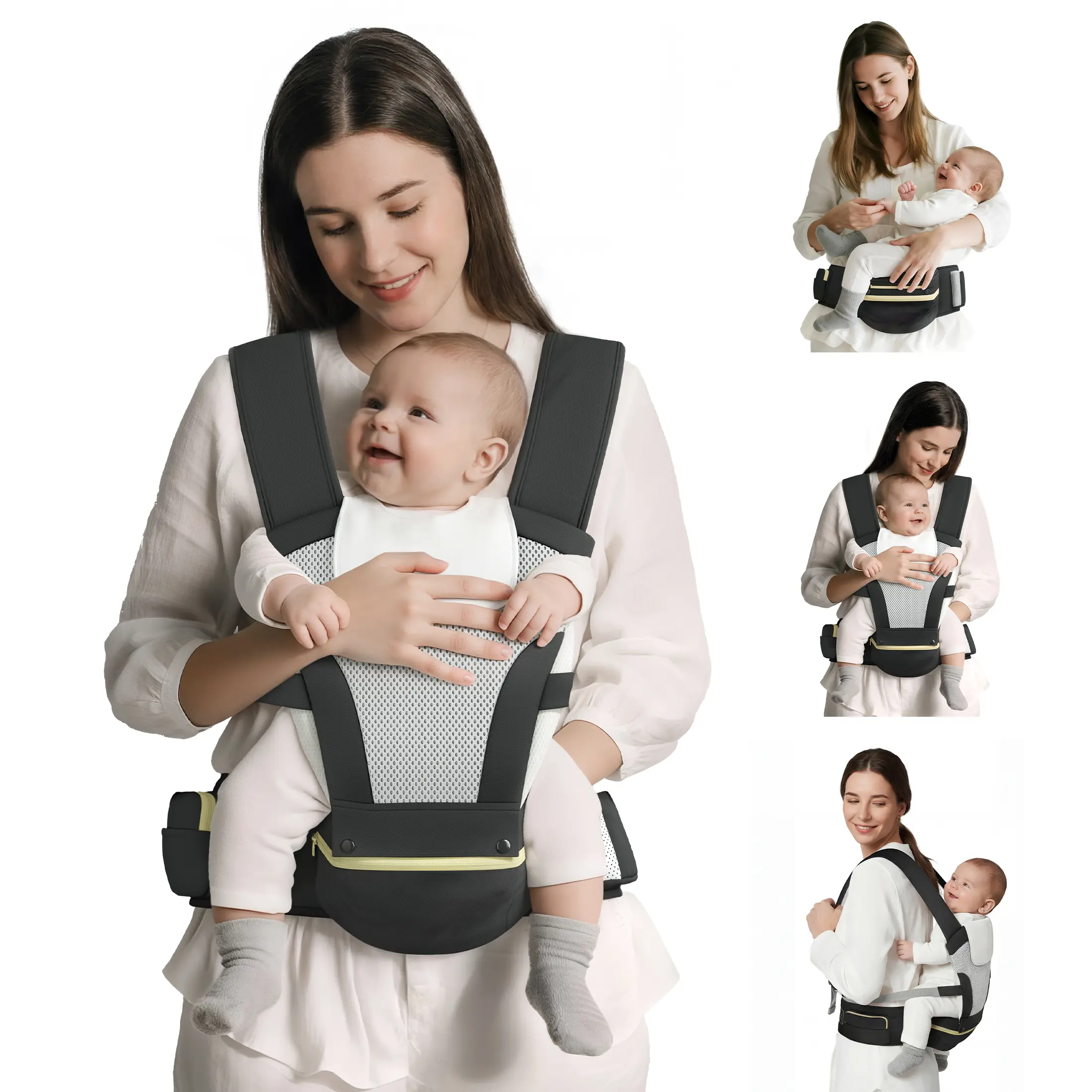 BabyBond 6 in 1 Adjustable Baby Carrier for Babies 0-36 Months, Detachable Hip Seat for Travel & Daily Use (Black),  Mothersdaygift