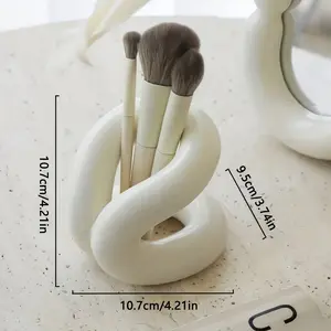 Modern Art Style Ceramic Makeup Brush Holder, Toothbrush and Toothpaste Rack, Minimalist Desktop Storage Organizer for Bedroom and Bathroom