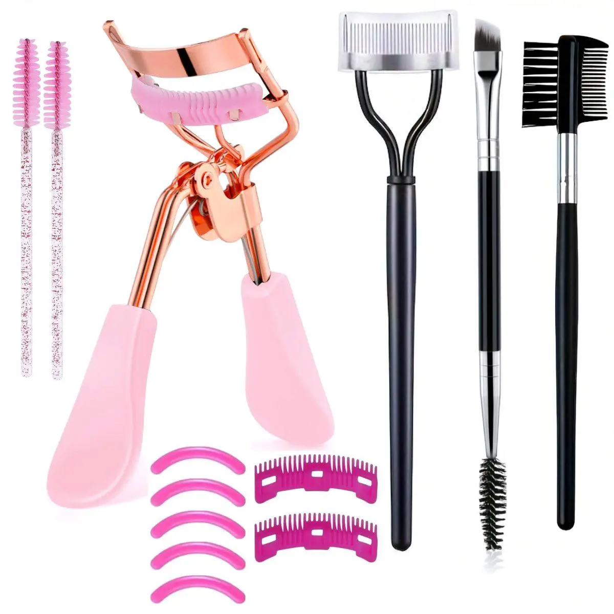 Eyelash & Eyebrow Care Set, Includes Lash Tools, Eyelash Curler & Lash Comb Separator & Mascara Brushes & Double-ended Beveled Brow Brush & Replacement Combs, Makeup, Cosmetic Tools, Makeup Tool Set