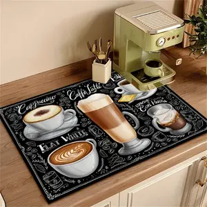 Coffee Themed Pattern Kitchen Mat, 1 Count Non-slip Kitchen Countertop Mat, Absorbent Coffee Machine Mat, Kitchen Decorative Mat for Coffee Lovers【Only Mat】