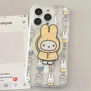 Miffy Kawaii Cartoon Mobile Phone Case Cute Rabbit Anime Magnetic Holder Phone Suitable for Iphone16 Pro Promax Iphone15/14/13